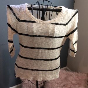Cream with black stripes 3/4 Sleeves sweater